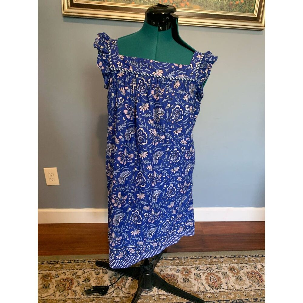 Vineyard Vines Blue Paisley Floral Ruffle Sleeve Summer Dress, Girl's size XL